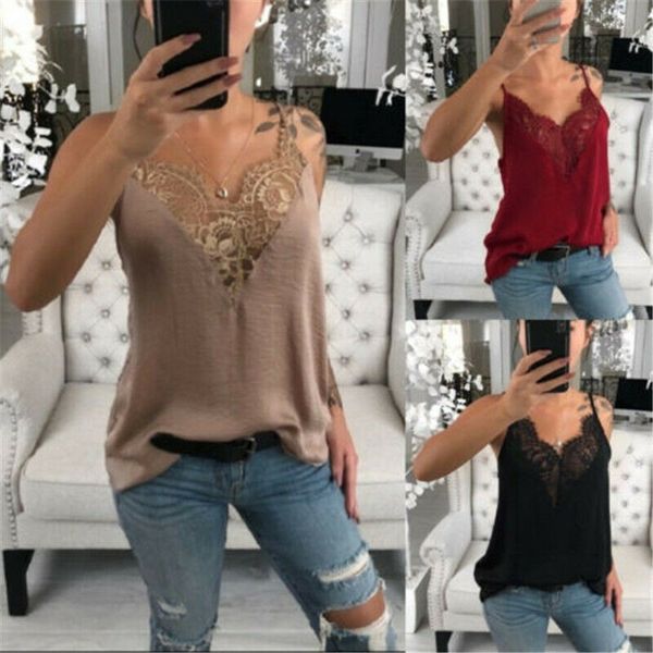 

women summer tank lace vest fashion camisole sleeveless casual v neck shirt plus size, White
