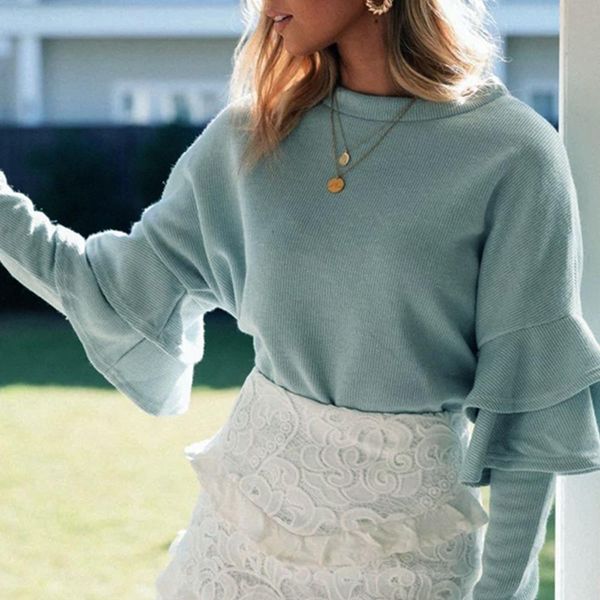 

ruffle long sleeve knitted sweater women 2019 autumn winter clothes pullover sweater pull femme knitwear jumper, White;black