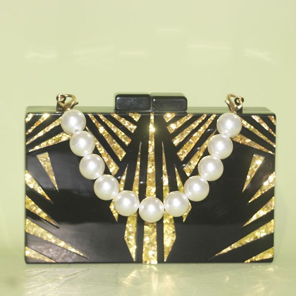 

acrylic clutch solid black gold glitter bag small woman mobile phone bag chain messenger handbag personality cigarette case