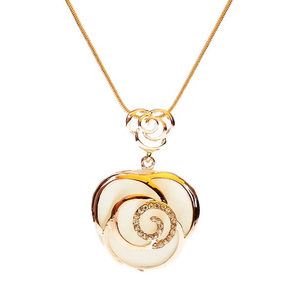 

fashion long chain rose opal sweater pendant necklace jewelry for women, Silver