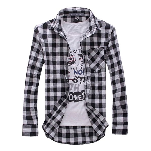 

men autumn spring casual long sleeve fit check plaid shirt slim clothing camisa masculina 5 colors new arrival, White;black