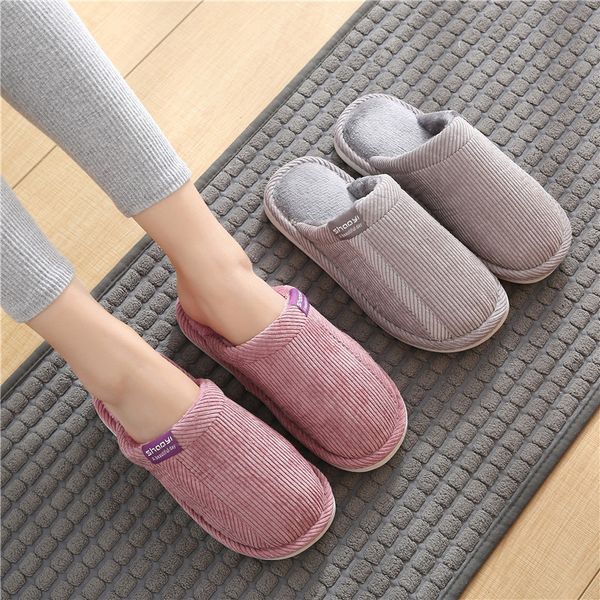 

autumn and winter cotton slippers womens fine corduroy household couple slippers mens antiskid floor warm wool wholesale, Black