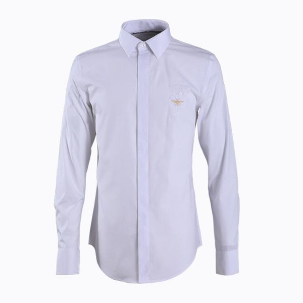 

тканевый воротник золотая пчелиная корона лаконичная вышивка мужская рубашка с длинным рукавом мужская одежда брендовая рубашка мужской, White;black