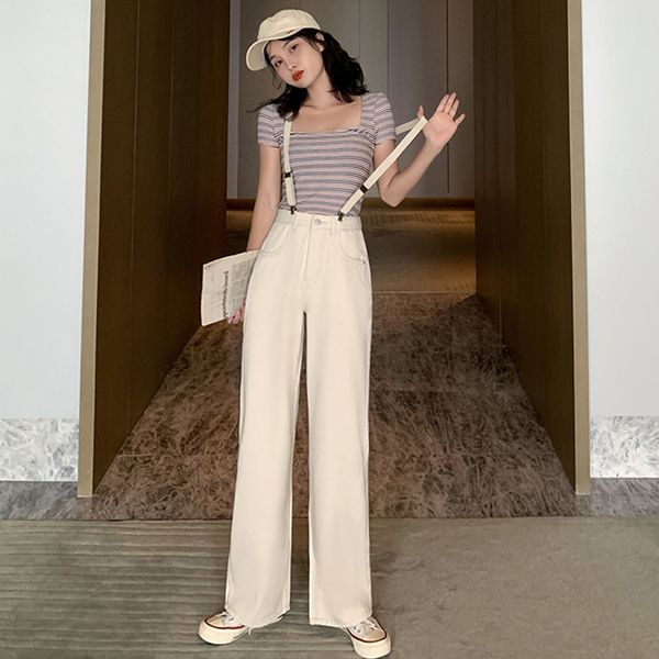 

new jeans for women vintage washed jeans loose high waist wide leg pants casual denim bib pants cotton fashion denim jumpsuit, Blue