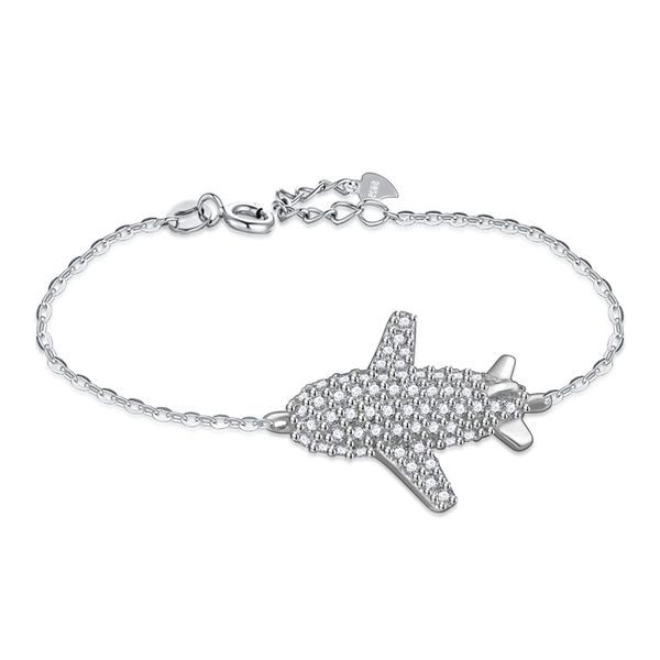 

luxury vintage 925 sterling silver bracelet crystal airplane pendant bracelets for women charm femme bridal wedding fine jewelry, Black