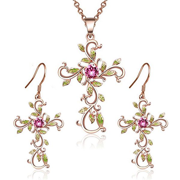

god we trust cross pendant necklace earrings jewelry sets for women gifts ( silver / rose gold / gold