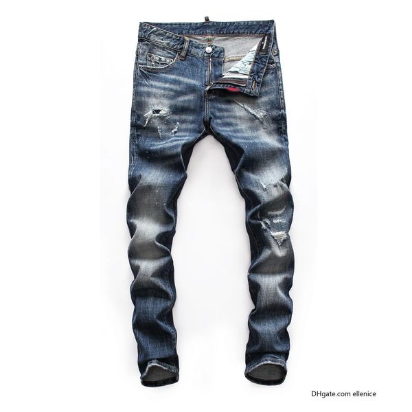 

мужские дизайнерские джинсы джинсовые черные рваные брюки лучшая версия skinny broken hole dsnh1 италия бренд велосипед мотоцикл рок дизайне, Blue