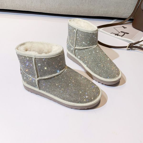 

all crystal women winter warm short boots antiskid outsole lady snow boots shiny brand ankle size 40, Black