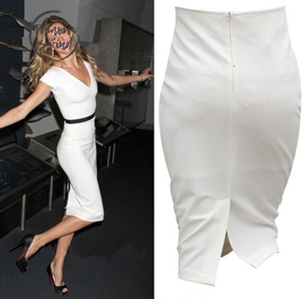 

сплит высокой талией юбка белый черный карандаш wrap plus размер женщины юбки длиной до колена ol рабочая одежда faldas taille haute, Black