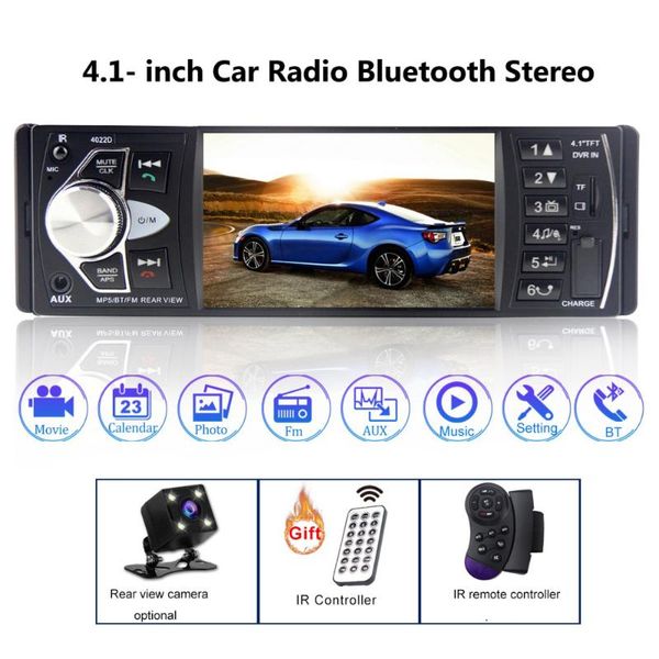 

car radio auto audio stereo 4.1 inch 1 din fm bluetooth 2.0 support rear view camera usb steering wheel control autoradio 4022d