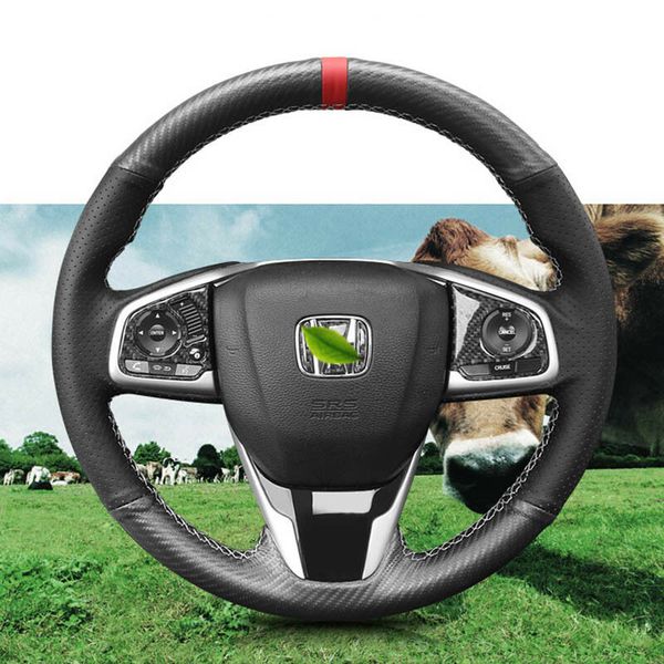 

hand sewing leather carbon fiber steering wheel cover for honda civic 10th