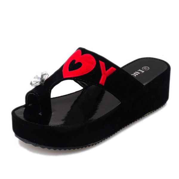 

platform shoes wedges slippers for women rhinestone slippers women summer slides girls sandals high heels flip flops slippers, Black