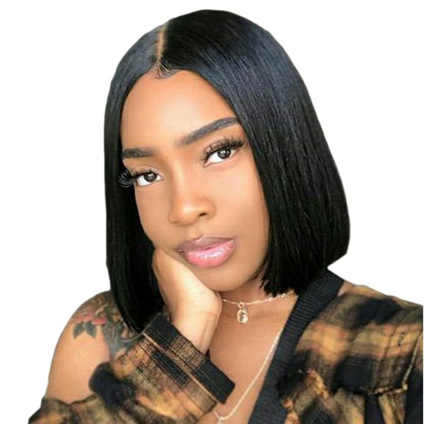 

короткий фронт шнурка человеческих волос париков боб парик полные и thick для чернокожих женщин естественного цвета бразильского волос remy, Black;brown