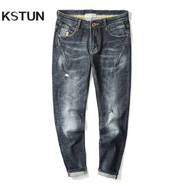 

kstun 2019 new fashion ripped jeans men hollow out cowboys demin pants destroyed hole slim fit straight jeans male dropshipping, Blue
