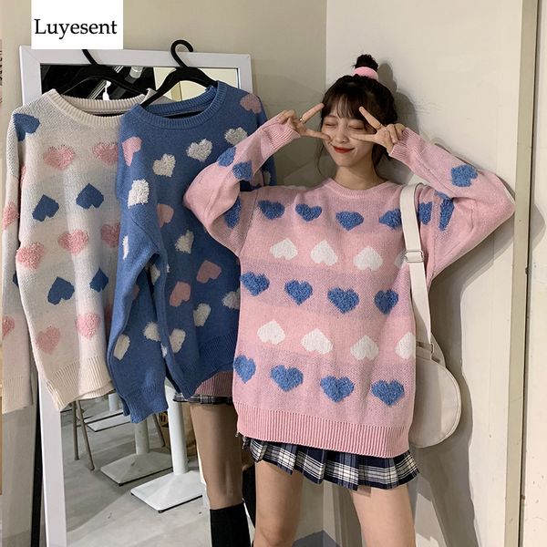 

sweet heart women pullover sweater 2019 lady loose o neck casual knit winter contrast color white pink blue warm jumpers new, White;black