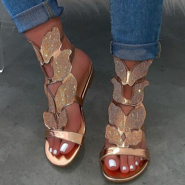

fashion women sandals shiny sequins 2020 summer elegant beach open toe flat heel causal rhinestone ladies shoes oversize, Black