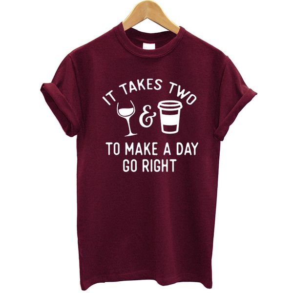

100% cotton t shirt women short sleeves round neck funny wine and coffee printed summer 2020 streetwear tee shirt hipster, White