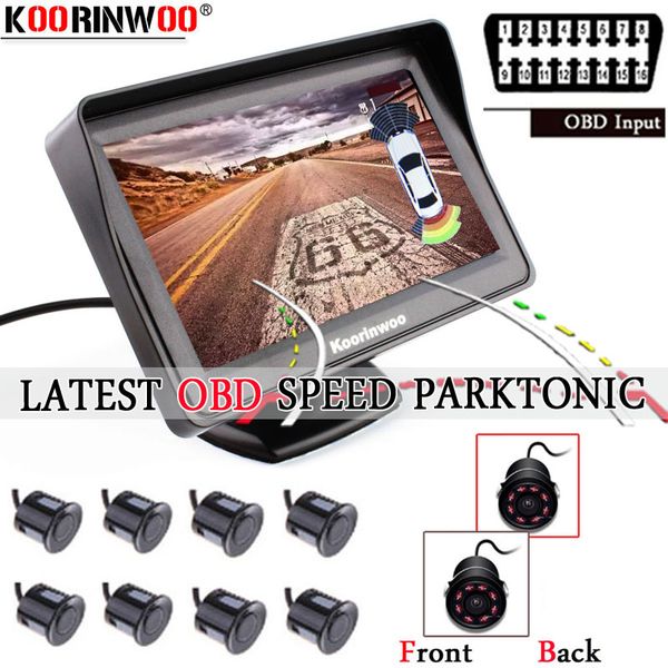 

koorinwoo lcd parktronic 8 ops system obd plug video dynamic trajectory line car parking sensor camera panoramic car detector