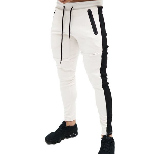 

2020 casual skinny zipper pants mens joggers sweatpants fitness workout brand track pants new autumn male fashion trousers, Black