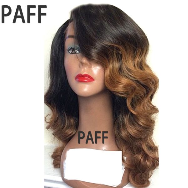 

paff ombre glueless lace front wigs human hair brazilian non-remy hair body wave wigs #1bt8 color pre plucked hairline for women, Black