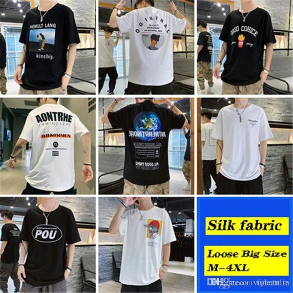 

the new styles men t shirts silk fabric smooth short sleeved letter printed pattern loose tees big size m-4xl, White;black