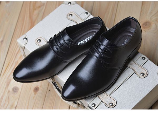 

super soft young male tip korean version of casual leather shoes men business dress men's hair stylist tide shoes wedding shoes, Black