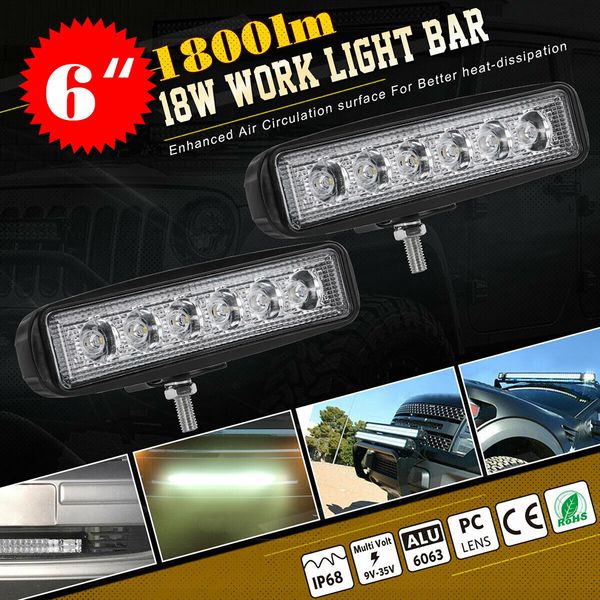 

1pc/2pcs 18w spot led work light bar universal driving fog off-road 6000k suv truck lamp 8000lm