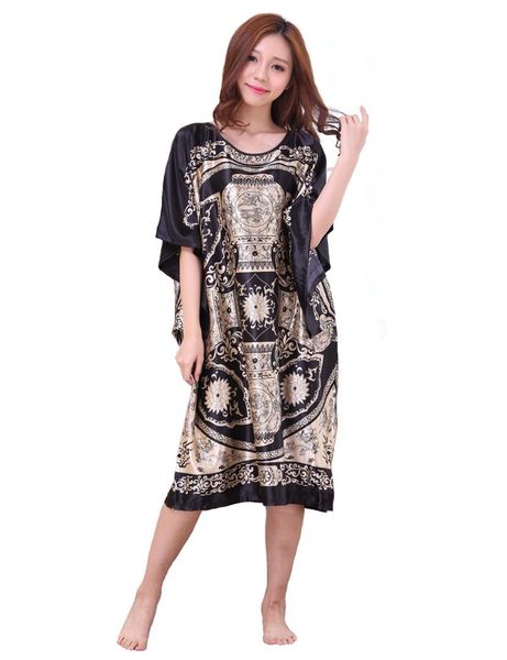 

women's sleepwear black plus size faux silk robe fashion style summer lady bath gown bathrobe nightgown mujer pijama zh12e, Black;red