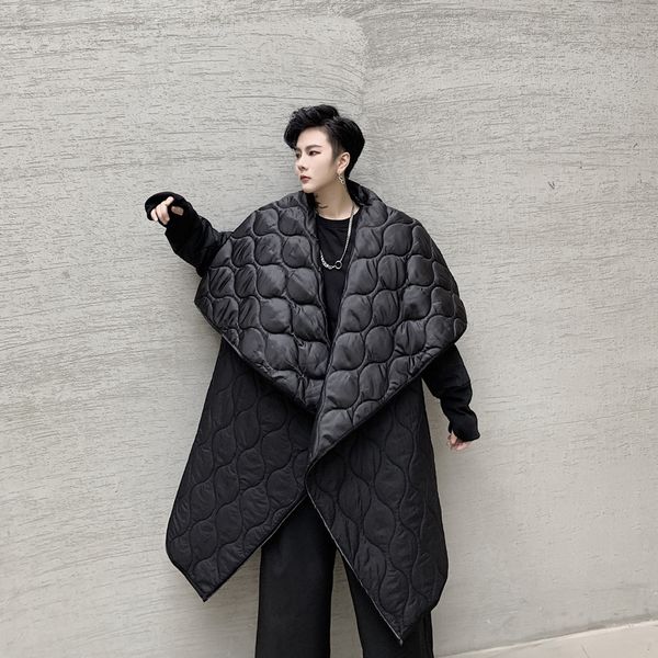 

winter plus size oversized solid plaid lapel v-neck cotton-padded long parkas coat outwear warm chaqueta windbreaker woman men, Black