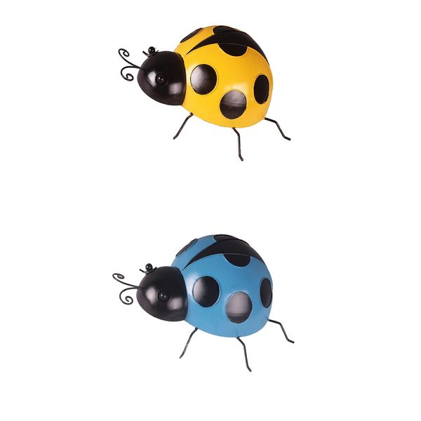 

metal iron wall art decor nature inspired sculptures indoor outdoor set of 4 - blue and yellow ladybug