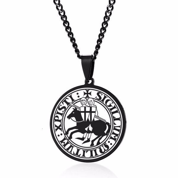 

exoticdream seal of the knights templar medieval arms amulet medallion pewter pendant necklace for men jewelry, Silver