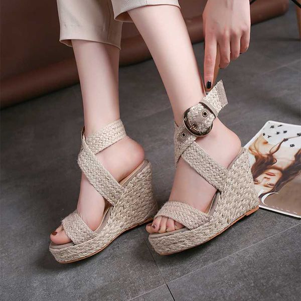 

women wedge sandals female platform new rome high heel sandals fashion ankle strap open toe ladies shoes zapatos de mujer, Black