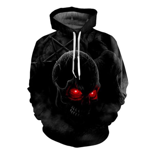 

3d dark skull digital print hoodie, Black