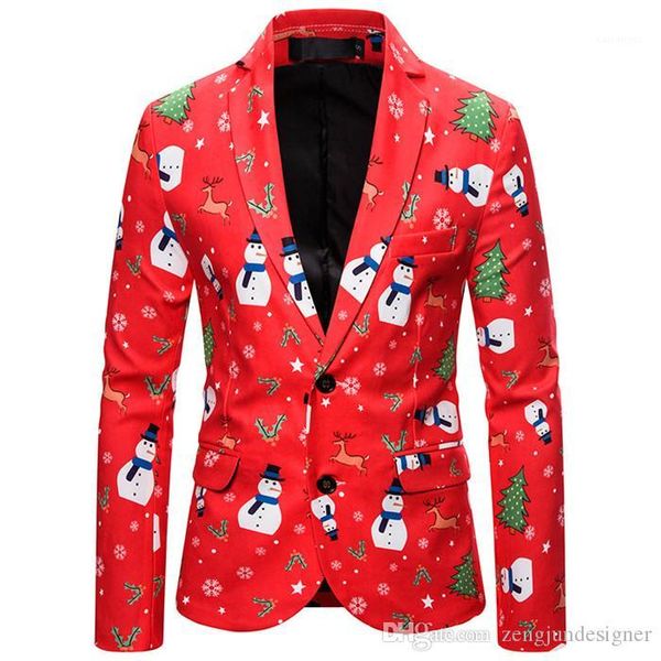 

autumn desinger blazers long sleeve lapel neck red snow print homme clothing festival style casual apparel christmas style mens, White;black