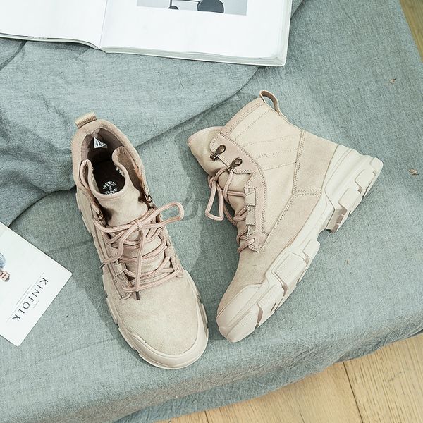 

2019 spring autumn new women's round toe solid color round head boots wild fashion flat with comfortable boots j94, Black