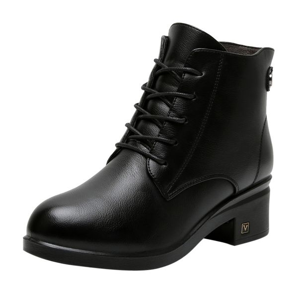 

women's short booties ladies winter square heels short motorcycle ankle boots autumn new footwear gothic punk style warm shoes, Black