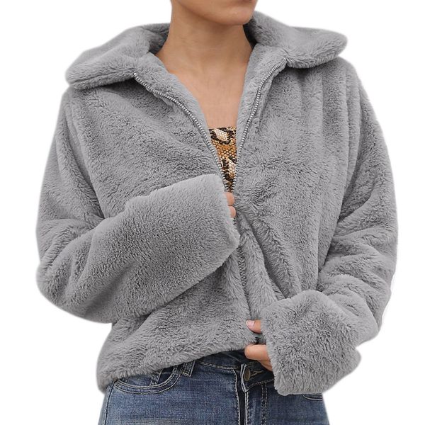 

women's new womens fashion cashmere warm solid color zipper long sleeves leisure coat women winter, Black
