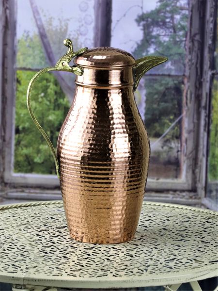 

sonaycopper handmade debbe pure copper jug, 1.6 l hammered copper jug, water jug for health