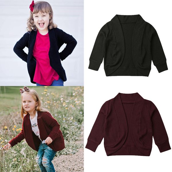 

2019 new toddler kids baby girls knit sweater coat long sleeve cardigan solid warm jacket outfits autumn winter clothes 1-6y, Blue;gray