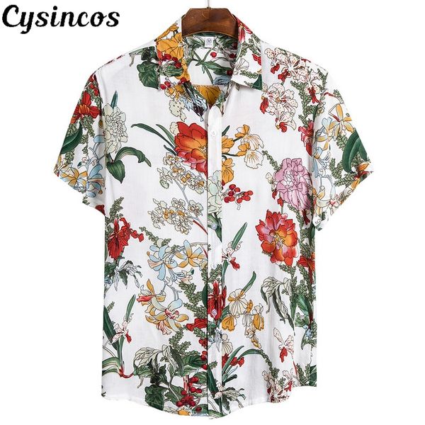 

cysincos men beach hawaiian shirts tropical summer short sleeve shirt men brand clothing casual loose cotton button down shirts, White;black