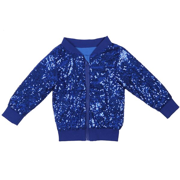 Cool meninos sequinejar jaqueta de manga comprida roupas moda menina crianças brilhar marinho glitter outwear casaco