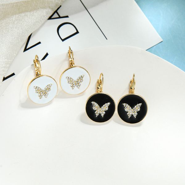 

uer 2020 new round drop earrings for women gifts unique black white enamel delicate crystal butterfly earrings fashiobn jewelry, Silver