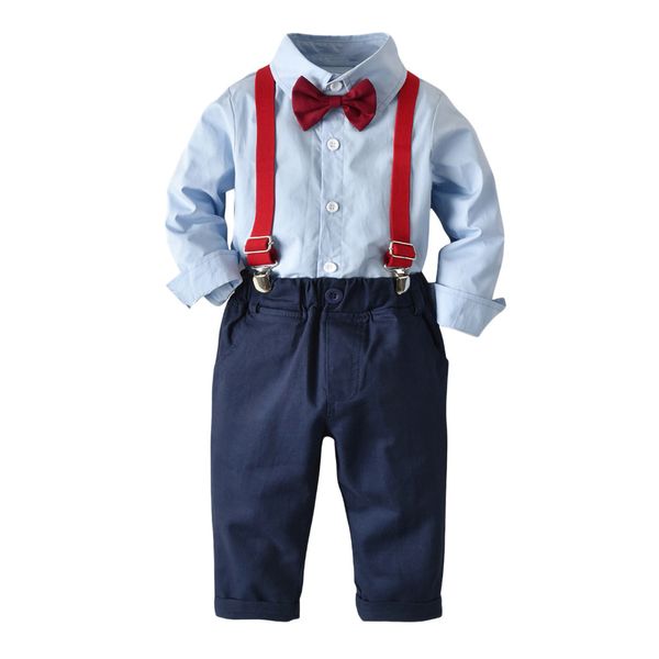 

autumn boy baby gentleman clothes long sleeve shirt + bib set 2019 new kids cotton casual newborn toddler outfits #lr4, White