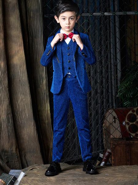 

yuanlu 2020 boys suits blazer coat formal costume blazer vest pants wedding party piano toddler clothes shiny navy blue, Black