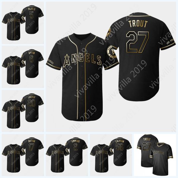 

2019 Mens Los Angeles Black Gold 27 Mike Trout 17 Shohei Ohtani 56 Kole Calhoun 2 Andrelton Simmons 5 Albert Pujols Baseball Jerseys