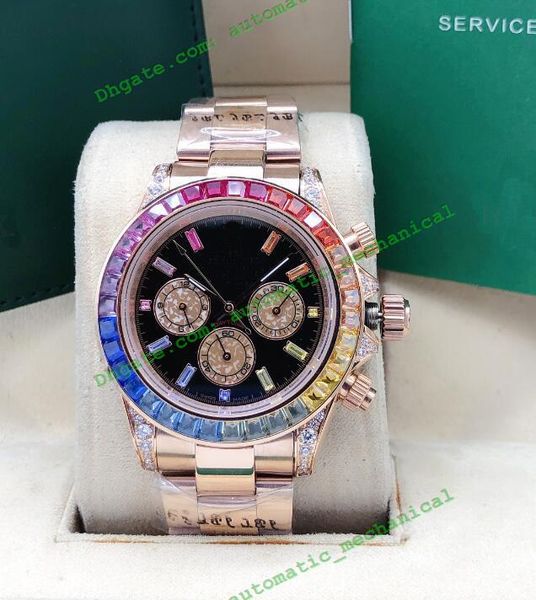 

latest 116595 116598 116599 rbow automatic movement men diamond rainbow crystal watch no chronograph fashion men's watches wristwatch, Slivery;brown