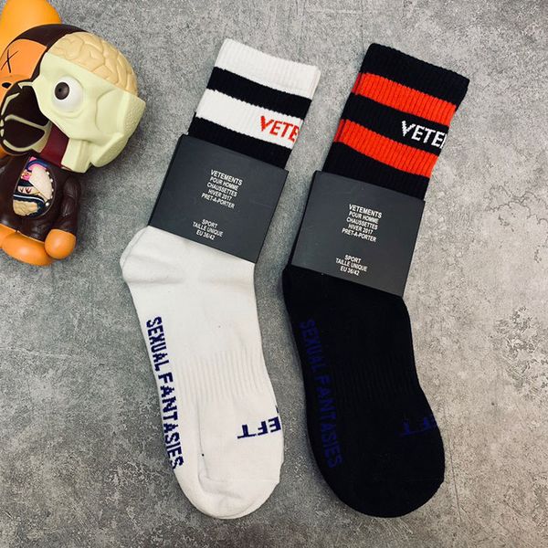 

version 100% cotton vetements striped socks men women hiphop vetements skateboard socks stockings black/white