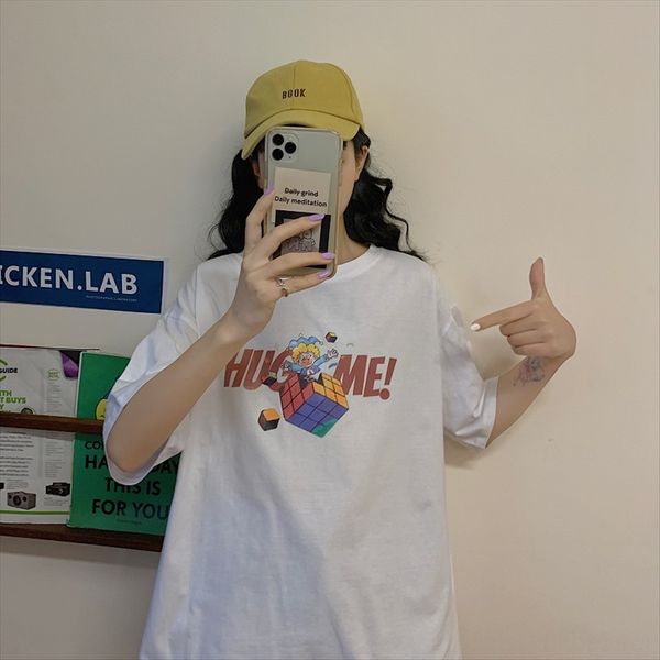 

чистый хлопок напечатанный письмо wear 2020 студентов вскользь короткими рукавами футболки свободные аудиовходов чистый хлопок печатных пись, White