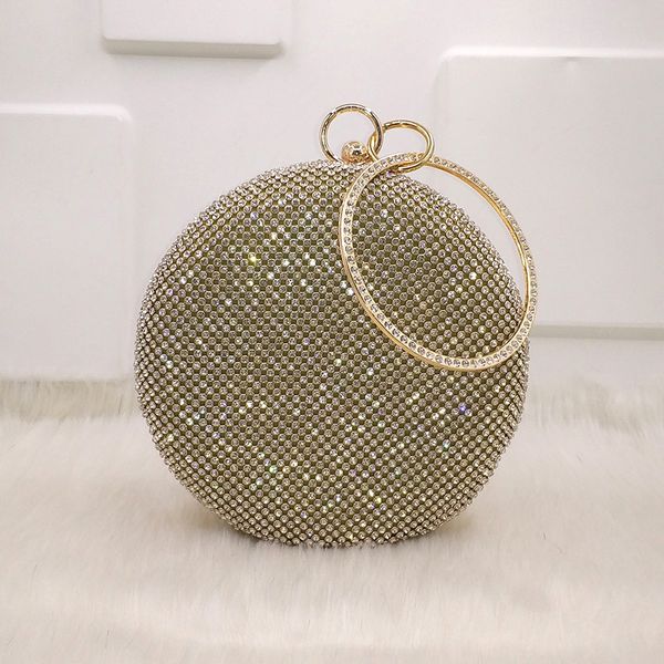 Handbags Crystal bag simple solid clutch women bridal wedding wallet purse pearl evening party bag circle round gold/silver/black handbag