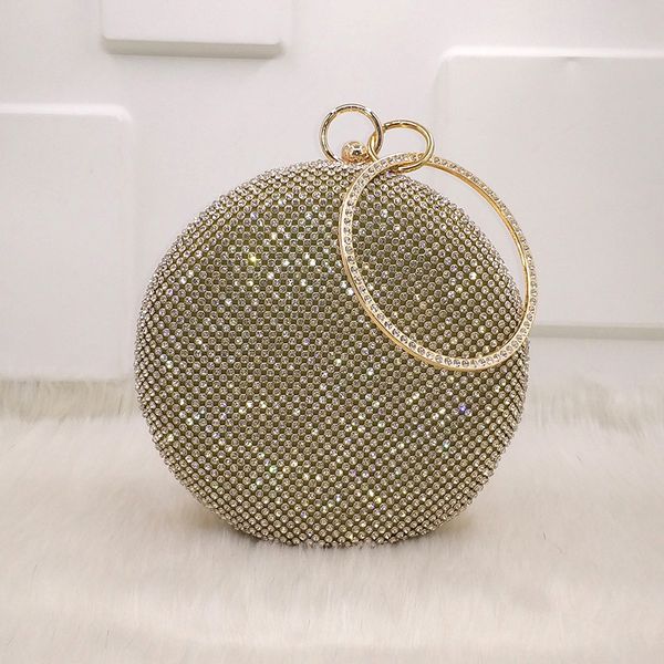 Bolsas Bolsa Bolsa de Cristal Empresa Sólida Mulheres Mulheres Bridal Pursa de Pérola Pérola Bolsa de Festa Círculo Rerdond Gold/Prata/Bola Preta